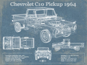 14" x 11" / Unframed Cutler West 1964 Chevrolet C10 Pickup Vintage Blueprint Auto Print