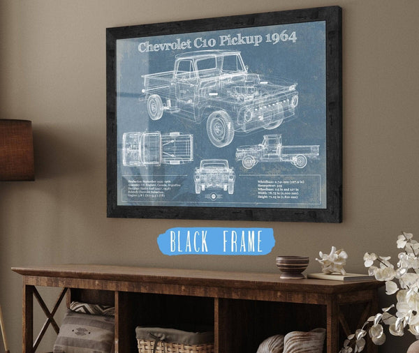 20" x 16" / Black Frame Cutler West 1964 Chevrolet C10 Pickup Vintage Blueprint Auto Print