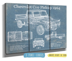 36" x 24" / 3 Panel Canvas Wrap Cutler West 1964 Chevrolet C10 Pickup Vintage Blueprint Auto Print