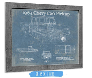 14" x 11" / Greyson Frame Cutler West 1964 Chevrolet C20 Pickup Vintage Blueprint Auto Print