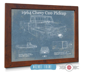 20" x 16" / Walnut Frame Cutler West 1964 Chevrolet C20 Pickup Vintage Blueprint Auto Print