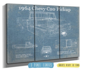 36" x 24" / 3 Panel Canvas Wrap Cutler West 1964 Chevrolet C20 Pickup Vintage Blueprint Auto Print