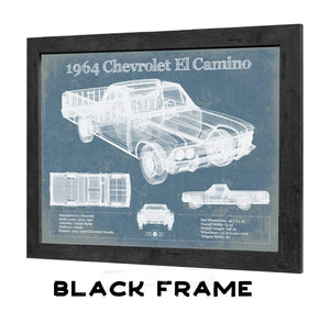20" x 16" / Black Frame Cutler West 1964 Chevrolet El Camino Vintage Blueprint Auto Print