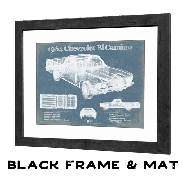 20" x 16" / Black Frame & Mat Cutler West 1964 Chevrolet El Camino Vintage Blueprint Auto Print