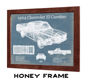 20" x 16" / Walnut Frame Cutler West 1964 Chevrolet El Camino Vintage Blueprint Auto Print