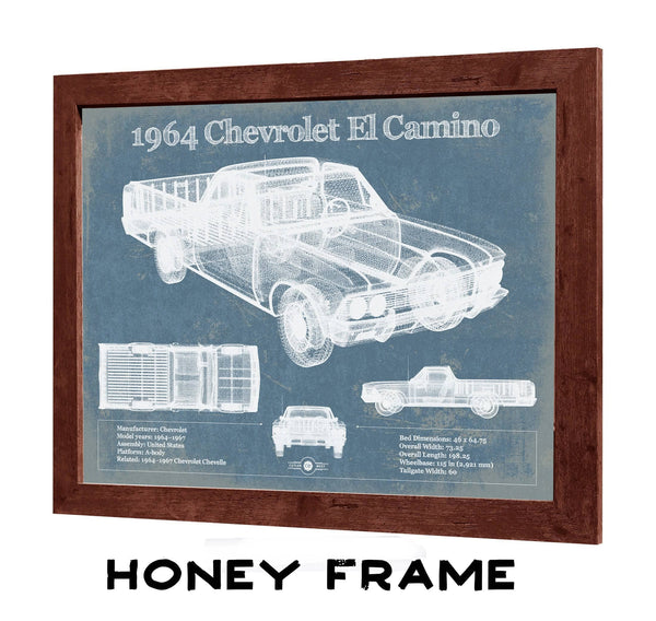 20" x 16" / Walnut Frame Cutler West 1964 Chevrolet El Camino Vintage Blueprint Auto Print