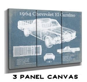 36" x 24" / 3 Panel Canvas Wrap Cutler West 1964 Chevrolet El Camino Vintage Blueprint Auto Print