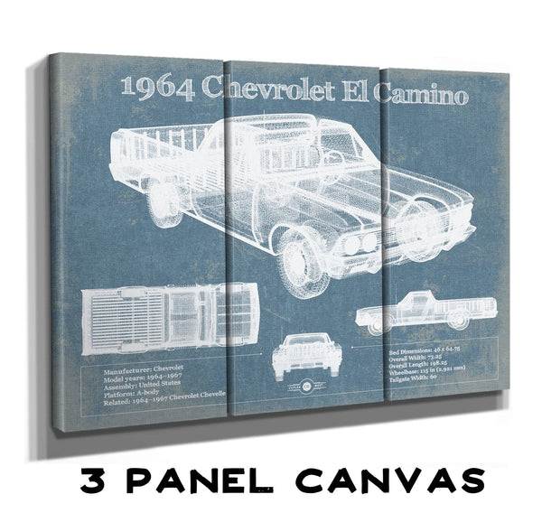 36" x 24" / 3 Panel Canvas Wrap Cutler West 1964 Chevrolet El Camino Vintage Blueprint Auto Print