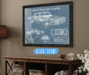 20" x 16" / Black Frame Cutler West 1964 Chevrolet Impala Original Blueprint Art