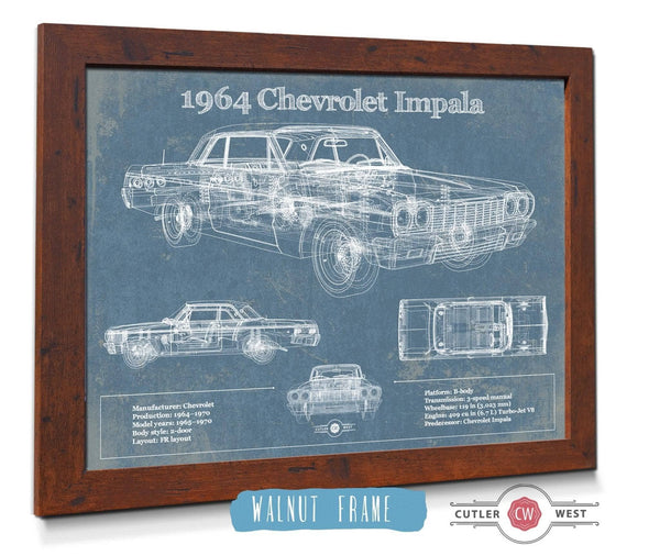 20" x 16" / Walnut Frame Cutler West 1964 Chevrolet Impala Original Blueprint Art