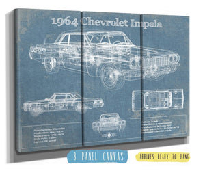 36" x 24" / 3 Panel Canvas Wrap Cutler West 1964 Chevrolet Impala Original Blueprint Art