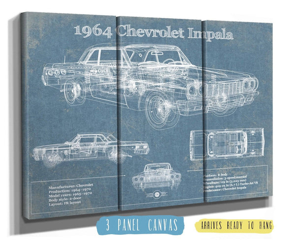36" x 24" / 3 Panel Canvas Wrap Cutler West 1964 Chevrolet Impala Original Blueprint Art