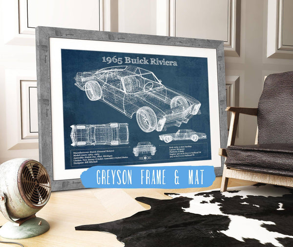 14" x 11" / Greyson Frame & Mat Cutler West 1965 Buick Riviera Vintage Blueprint Auto Print
