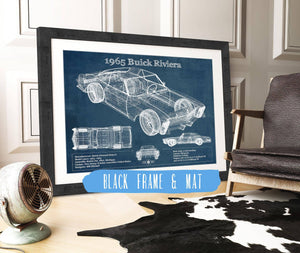 20" x 16" / Black Frame & Mat Cutler West 1965 Buick Riviera Vintage Blueprint Auto Print