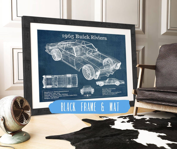 20" x 16" / Black Frame & Mat Cutler West 1965 Buick Riviera Vintage Blueprint Auto Print