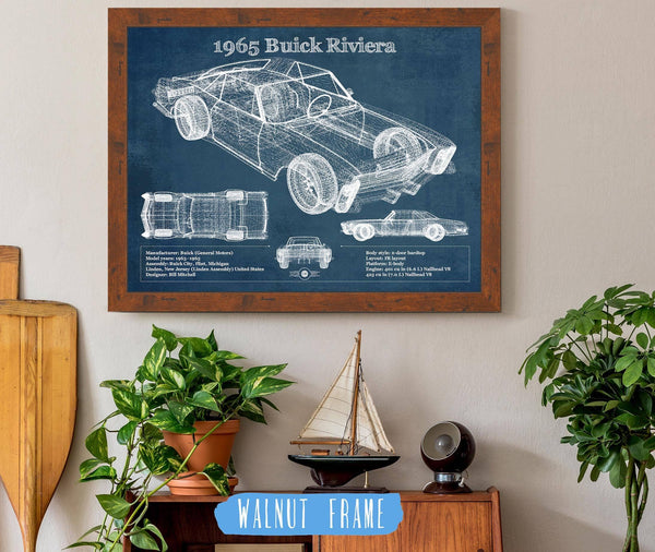 20" x 16" / Walnut Frame Cutler West 1965 Buick Riviera Vintage Blueprint Auto Print