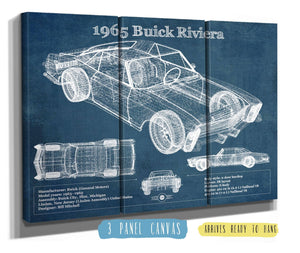 36" x 24" / 3 Panel Canvas Wrap Cutler West 1965 Buick Riviera Vintage Blueprint Auto Print