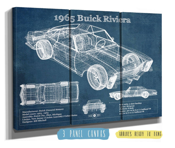 36" x 24" / 3 Panel Canvas Wrap Cutler West 1965 Buick Riviera Vintage Blueprint Auto Print