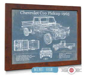 20" x 16" / Walnut Frame Cutler West 1965 Chevrolet C10 Pickup Vintage Blueprint Auto Print