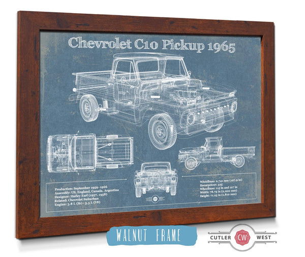 20" x 16" / Walnut Frame Cutler West 1965 Chevrolet C10 Pickup Vintage Blueprint Auto Print