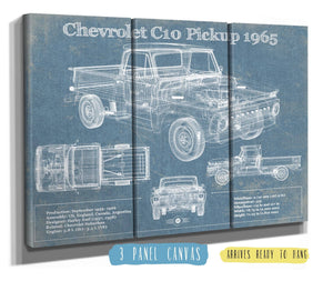 36" x 24" / 3 Panel Canvas Wrap Cutler West 1965 Chevrolet C10 Pickup Vintage Blueprint Auto Print