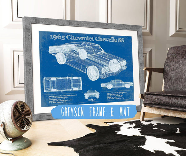 14" x 11" / Greyson Frame & Mat Cutler West 1965 Chevrolet Chevelle Malibu SS Vintage Blueprint Auto Print