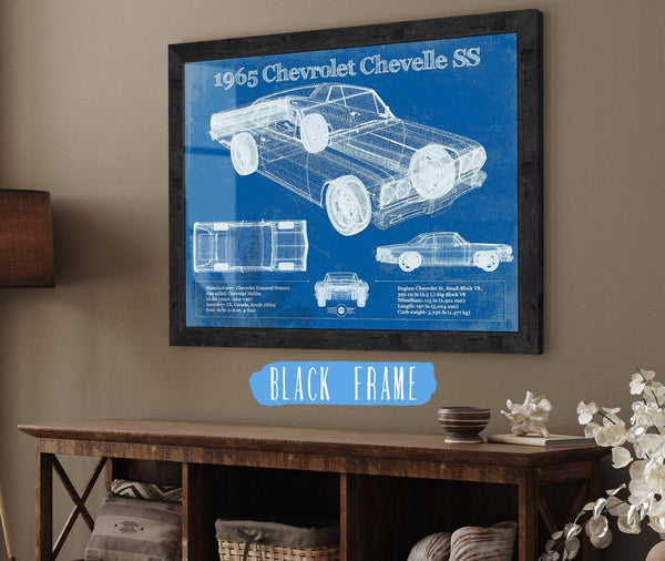 20" x 16" / Black Frame Cutler West 1965 Chevrolet Chevelle Malibu SS Vintage Blueprint Auto Print