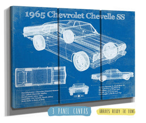 36" x 24" / 3 Panel Canvas Wrap Cutler West 1965 Chevrolet Chevelle Malibu SS Vintage Blueprint Auto Print