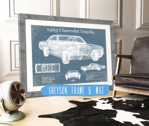 14" x 11" / Greyson Frame & Mat Cutler West 1965 Chevrolet Impala Blueprint Vintage Auto Print
