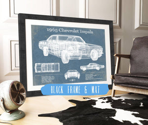 20" x 16" / Black Frame & Mat Cutler West 1965 Chevrolet Impala Blueprint Vintage Auto Print