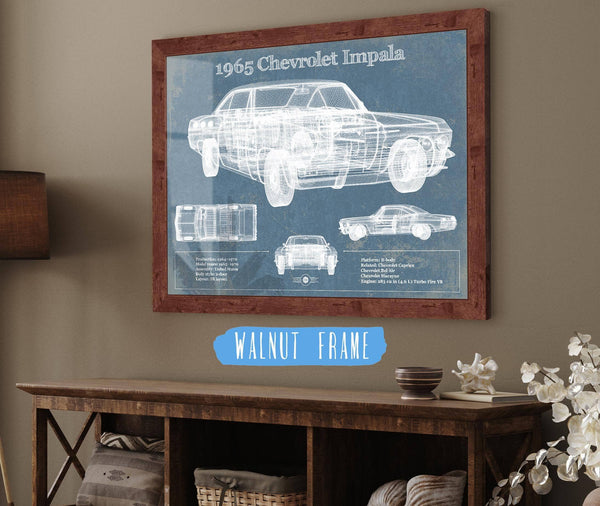 20" x 16" / Walnut Frame Cutler West 1965 Chevrolet Impala Blueprint Vintage Auto Print