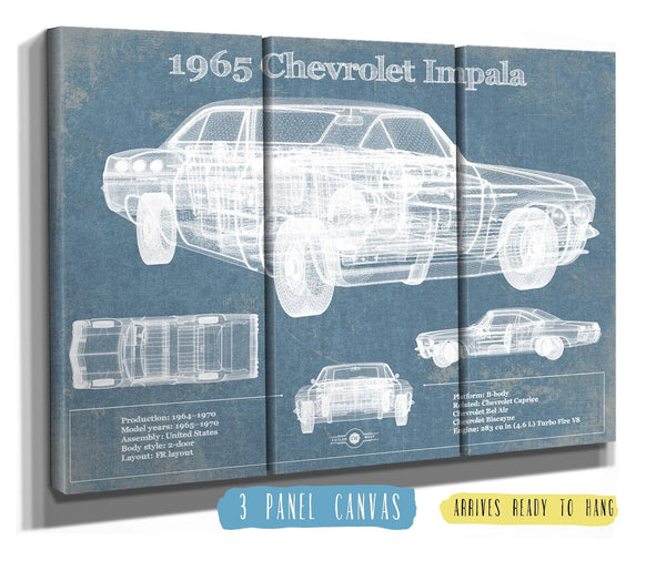 36" x 24" / 3 Panel Canvas Wrap Cutler West 1965 Chevrolet Impala Blueprint Vintage Auto Print