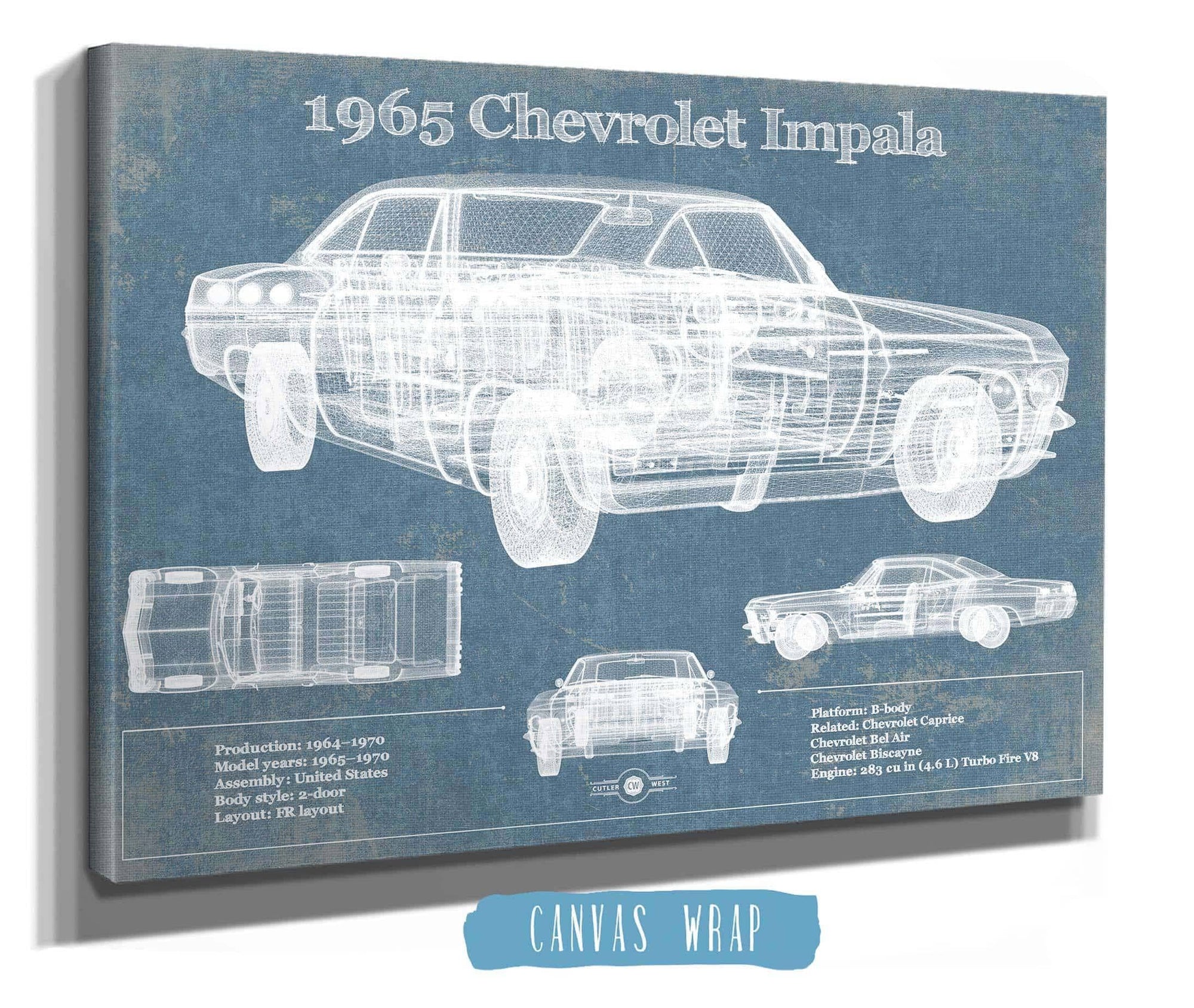 Cutler West Chevrolet Collection 1965 Chevrolet Impala Blueprint Vintage Auto Print