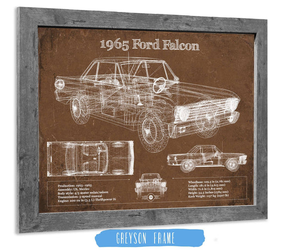 14" x 11" / Greyson Frame Cutler West 1965 Ford Falcon Blueprint Vintage Auto Print