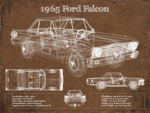 14" x 11" / Unframed Cutler West 1965 Ford Falcon Blueprint Vintage Auto Print