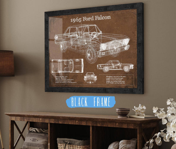 20" x 16" / Black Frame Cutler West 1965 Ford Falcon Blueprint Vintage Auto Print