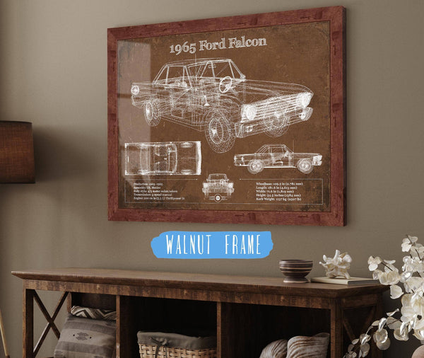 20" x 16" / Walnut Frame Cutler West 1965 Ford Falcon Blueprint Vintage Auto Print