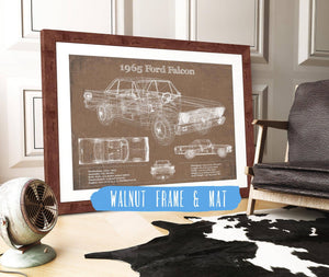 20" x 16" / Walnut Frame & Mat Cutler West 1965 Ford Falcon Blueprint Vintage Auto Print