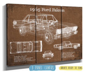 36" x 24" / 3 Panel Canvas Wrap Cutler West 1965 Ford Falcon Blueprint Vintage Auto Print