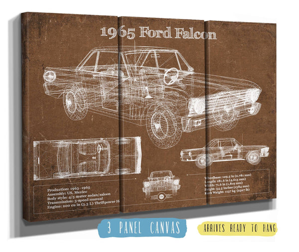 36" x 24" / 3 Panel Canvas Wrap Cutler West 1965 Ford Falcon Blueprint Vintage Auto Print