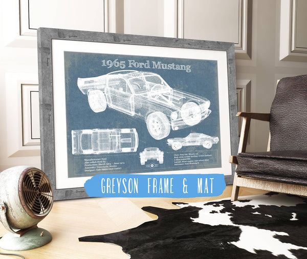 14" x 11" / Greyson Frame & Mat Cutler West 1965 Ford Mustang Fastback Original Blueprint Art