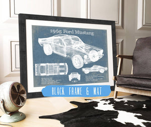 20" x 16" / Black Frame & Mat Cutler West 1965 Ford Mustang Fastback Original Blueprint Art