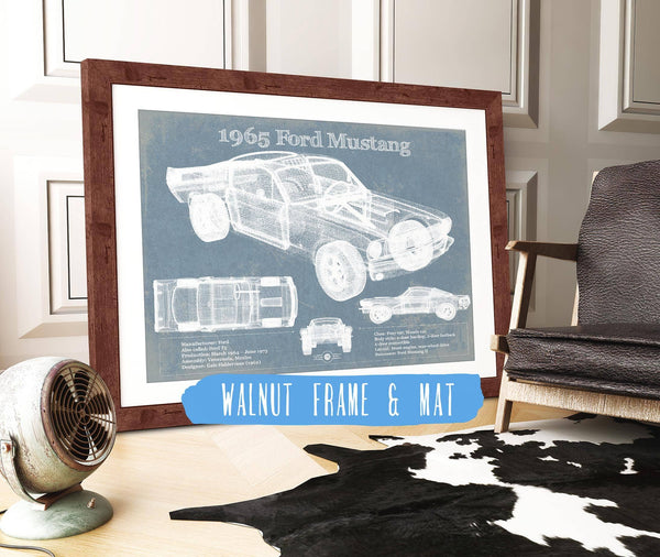 20" x 16" / Walnut Frame & Mat Cutler West 1965 Ford Mustang Fastback Original Blueprint Art