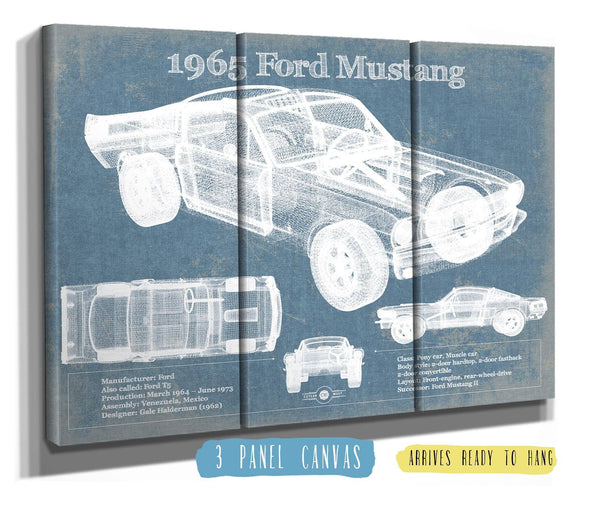 36" x 24" / 3 Panel Canvas Wrap Cutler West 1965 Ford Mustang Fastback Original Blueprint Art
