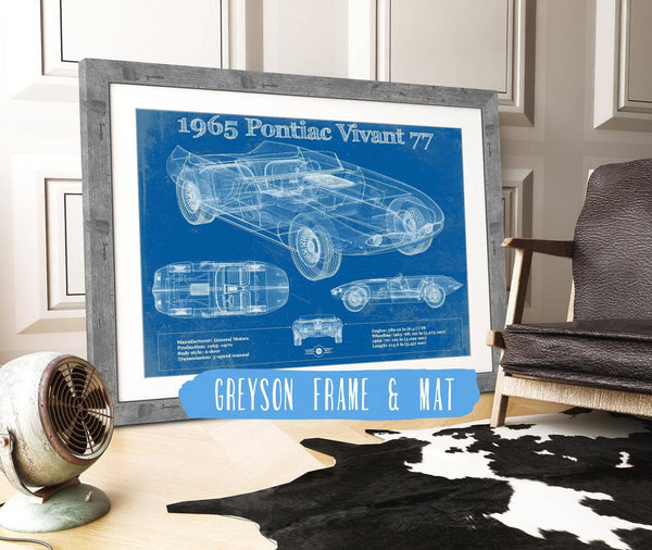 14" x 11" / Greyson Frame & Mat Cutler West 1965 Pontiac Vivant 77 Vintage Blueprint Auto Print