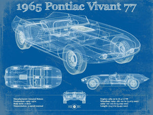 14" x 11" / Unframed Cutler West 1965 Pontiac Vivant 77 Vintage Blueprint Auto Print