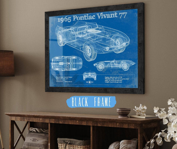 20" x 16" / Black Frame Cutler West 1965 Pontiac Vivant 77 Vintage Blueprint Auto Print