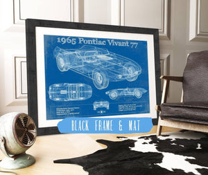 20" x 16" / Black Frame & Mat Cutler West 1965 Pontiac Vivant 77 Vintage Blueprint Auto Print
