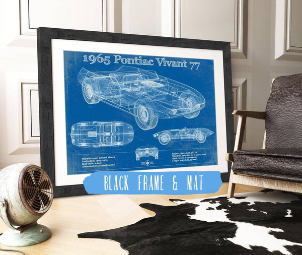 20" x 16" / Black Frame & Mat Cutler West 1965 Pontiac Vivant 77 Vintage Blueprint Auto Print