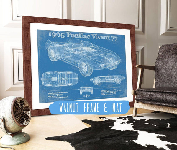 20" x 16" / Walnut Frame & Mat Cutler West 1965 Pontiac Vivant 77 Vintage Blueprint Auto Print
